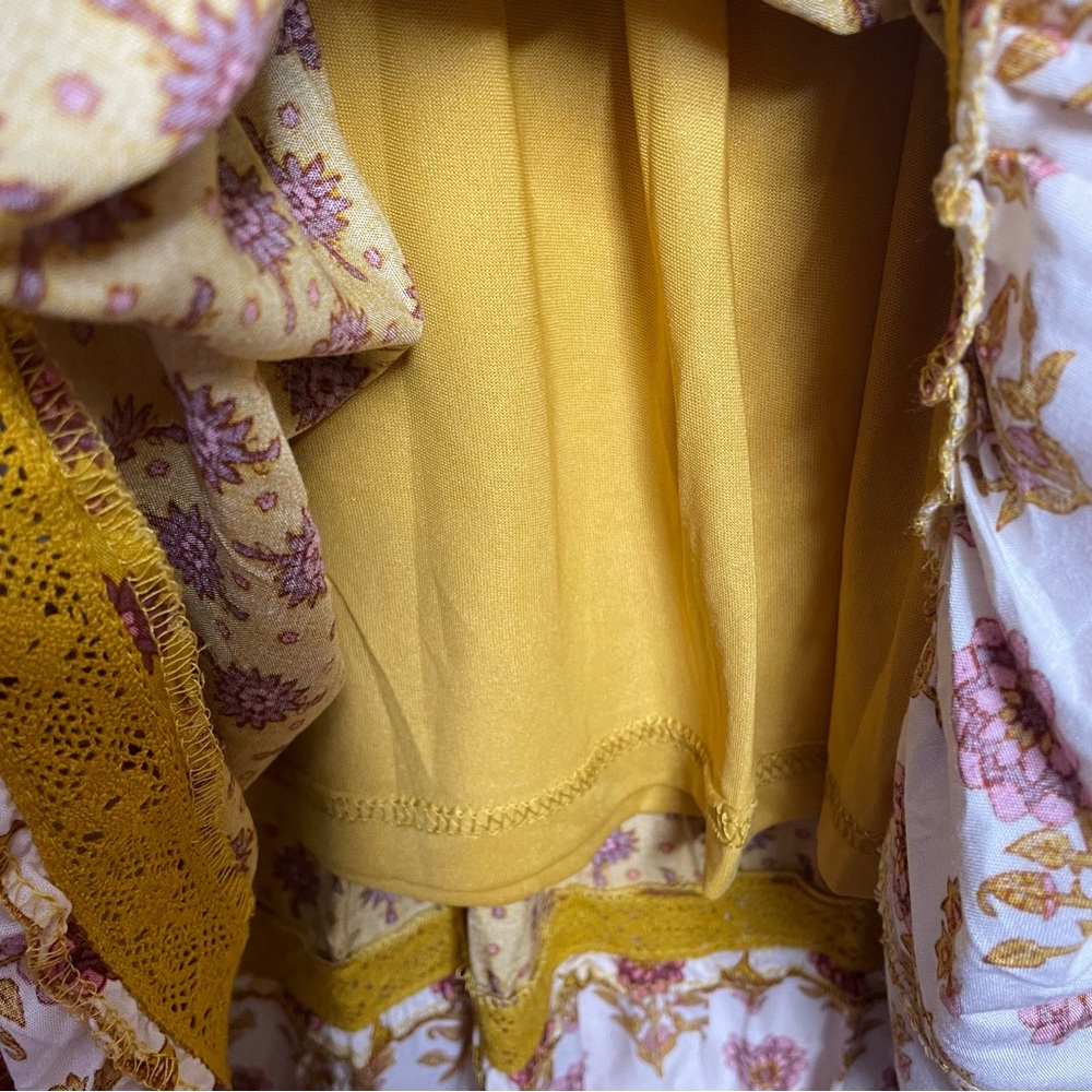 In Loom Floral Gold Yellow Purple Maxi Dress L BohoFestival SummerFairycore NWOT - Picture 12 of 15
